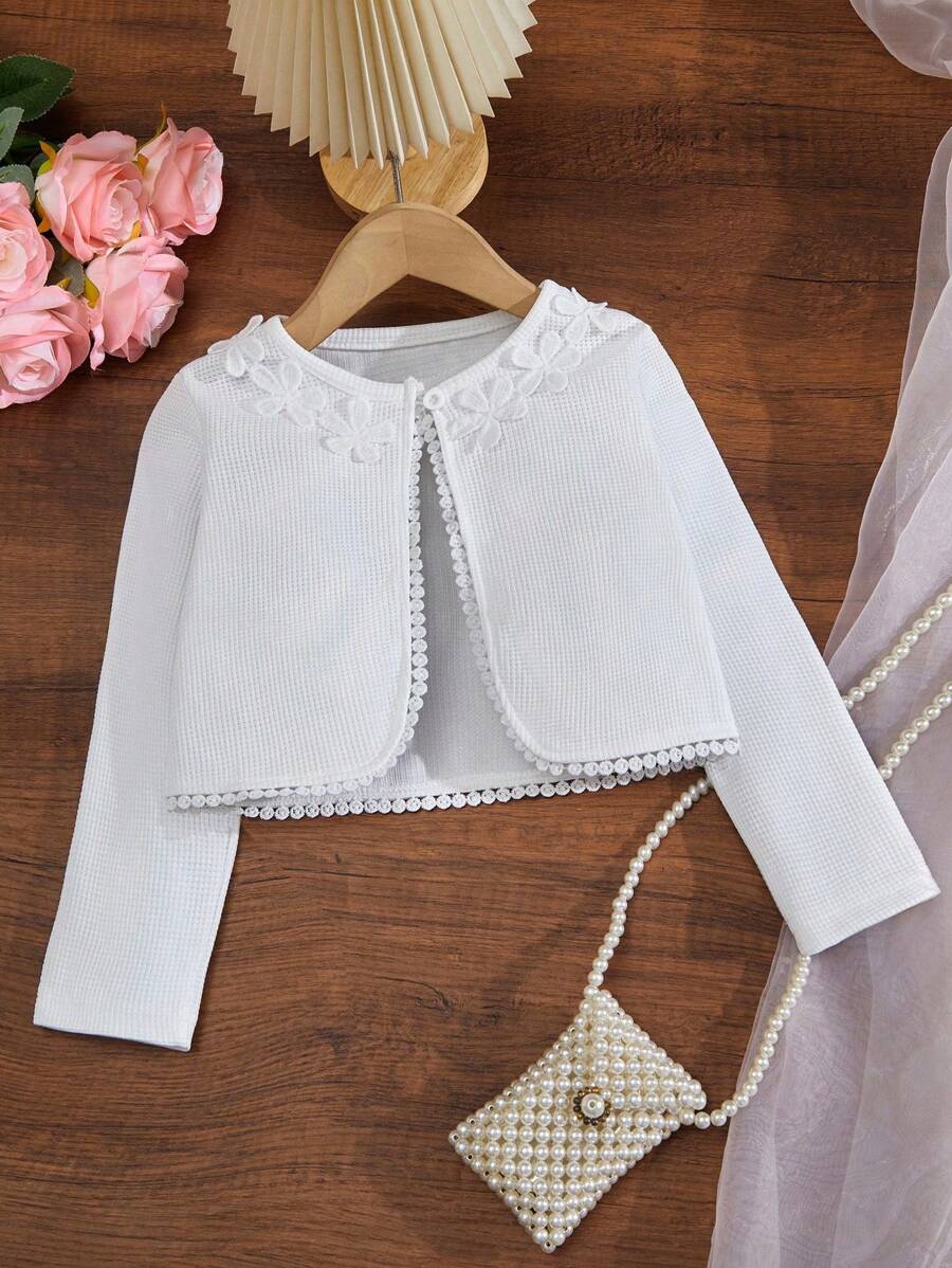 Genkimix Kids Toddler/Young GirlShort Jacket, Elegant Ruffled Collar Cropped Outerwear Coat Fall Winter - White - View 1