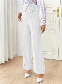 Modelyn Pantaloni casual a gamba dritta da donna, con design a vita pieghevole e bottoni, di colore liscio