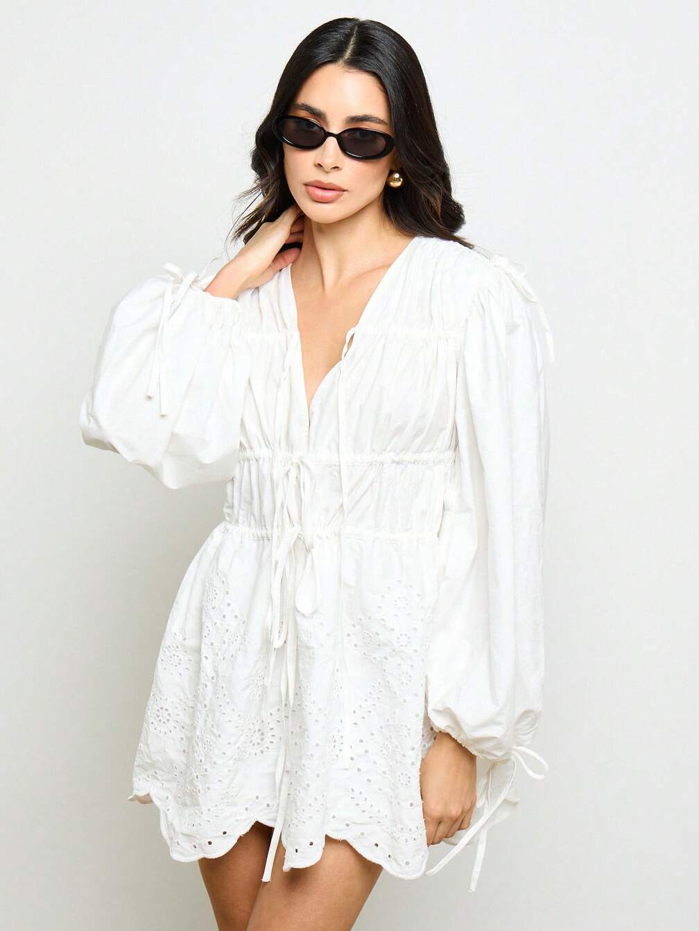 broderie anglaise mini dress Noja Mini Dress in Broderie Anglaise White