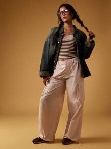 MISSGUIDED 抽绳降落伞工装裤阔腿实用裤可调节腰部休闲度假节日长裤 - 粉色 - 查看 5