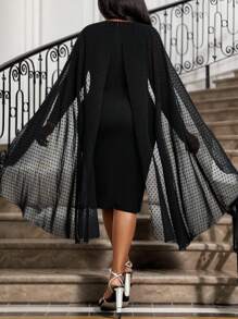 Fleurora Vestido de noche formal elegante de mujer talla grande de primavera y verano con capa estructurada y transparente. Ropa de mujer para otoño y prendas de verano para las cuatro estaciones - Negro - Ver 2