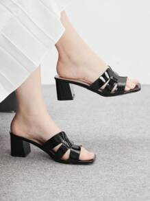 CUCCOO BIZCHIC 女士方头粗跟黑色优雅百搭舒适通勤穆勒凉鞋 - 黑色 - 查看 3