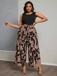 SHEIN PETITE CURVE Plus Size Summer Sleeveless Front Tie Casual Jumpsuit Country Outfits Women For People Of Shorter Stature