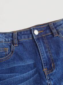 Teen Girls' Casual Washed Distressed Denim Shorts, Summer - Dark Wash - View 3