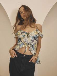 Aralina Off Shoulder Ruffle Front Tie Peplum Hem Vacation Outfits Women Summer Top