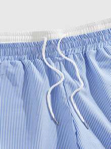 ROMWE MEN Street Life 男士抽绳腰带条纹口袋宽松休闲短裤 - 彩色 - 查看 4