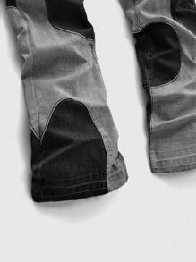 ROMWE MEN Street Life Quần jeans nam tuổi teen có túi và cúc, phối màu tương phản, kiểu dáng thường ngày. - màu đen - Xem 4