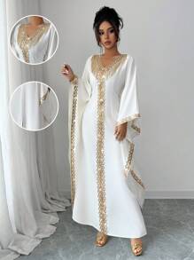 Elenzga 秋季乡村音乐节波西米亚纳什维尔亮片流苏装饰连衣裙 - 米色 - 查看 1