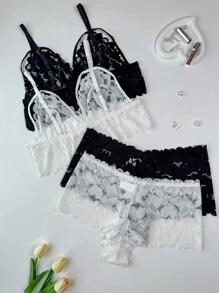 SHEIN 2pcs/Set Women Plus Size Sexy Lace Lingerie Set