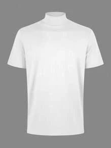 Manfinity Dauomo Men's Solid Color Stand Collar Short Sleeve T-Shirt, Summer, Fall - White - View 3