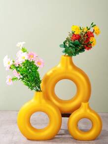 SHEIN 1 pezzo Vaso da fiori circolare in plastica gialla a forma di ciambella, Vasi modulari, Vasi in plastica, Stile minimalista boho, Centrotavola decorativo per soggiorno, camera da letto, ufficio, matrimonio, festa, decorazione per la casa, Vaso da fiori, Centrotavola, Decorazione da tavolo, Regali per compleanni e lauree