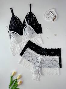 SHEIN 2pcs/Set Women Plus Size Sexy Lace Lingerie Set