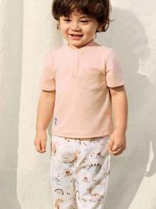 Cozy Pixies 2-teiliges Set Baby Jungen Cartoon Bär Jacquard weicher Strick Kurzarm Pullover und Hose mit Gummibund