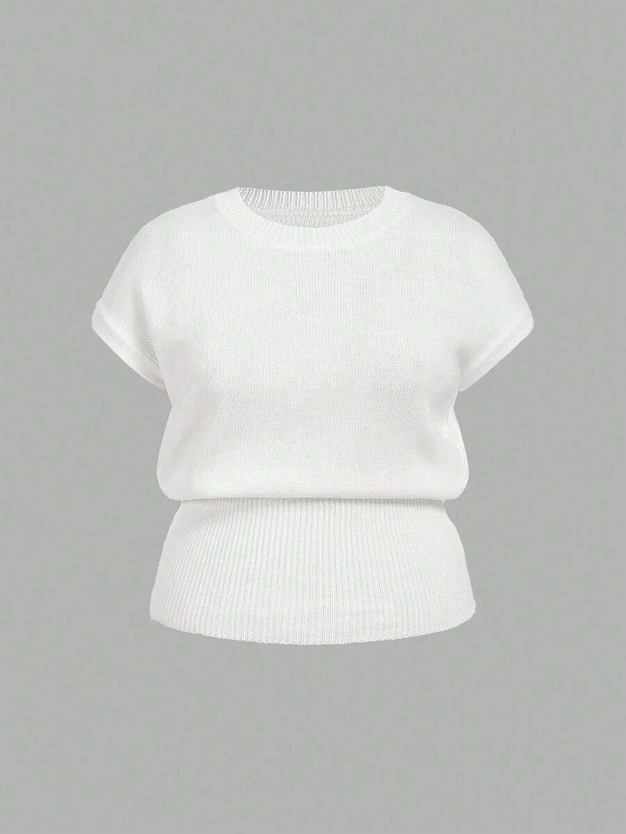 SHEIN MOD Plus Size Batwing Loose Fit Knitted Sweater - White - View 1