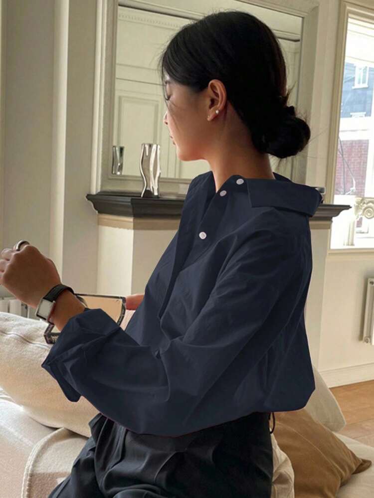 Women's Solid Color Long Sleeve Single Breasted Casual Loose Shirt Loose Shirts For Women