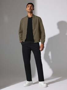 SUMWON 经典飞行员夹克军装风格轻便春秋休闲外套拉链立领街头潮流都市时尚 - 軍綠色 - 查看 3