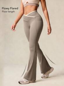 OutZeal Tummy Control Sweat Wicking Crossover High-Waist Flared Pants Outdoor Hiking Travel - Khaki - View 3