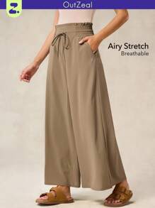 OutZeal Women Breathable Stretch Ruffle High Waist Wide Leg Sports Pants Casual Lounge Fall - Khaki - View 11