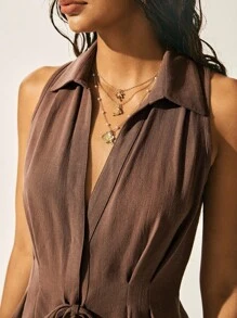 Easelle Suits Coffee Color Western Bohemian Style Tops Pants Suits Details Tie Trousers Early Autumn Outdoor Suits - Mocha Brown - View 4