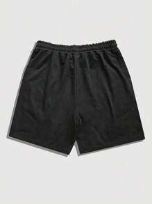 ROMWE MEN Street Life Pantalones cortos negros con cintura ajustable con cordón, decorados con cruces y rhinestones para hombre
