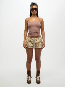 SUMWON WOMEN Combat Inspired Frayed Hem Summer Festival Denim Shorts With Drawstring Waist Military Fringe Cut Off Shorts Distressed Casual Bottom - Multicolor - View 7