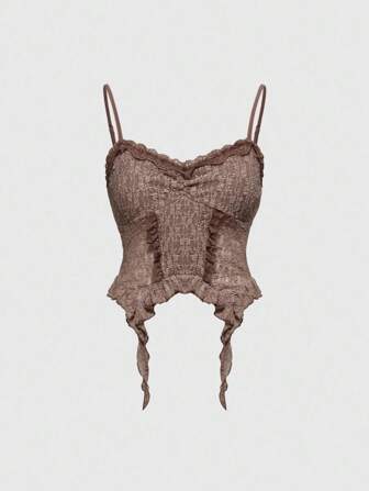 Canottiera attillata con orlo asimmetrico in pizzo e texture consunta