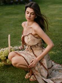 Savoree Vestido de verano elegante para mujer con camisola asimétrica y estampado floral