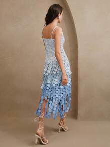 Anewsta Váy suông cạp cao thêu tua rua tròn, có lớp vải rủ mềm mại, trang phục mùa hè cho phụ nữ dự tiệc - Màu xanh lam - Xem 2