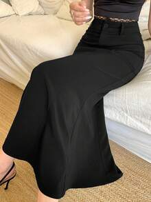 DAZY Women's Elegant Commuting Solid Color Mermaid Skirt - Black - View 2