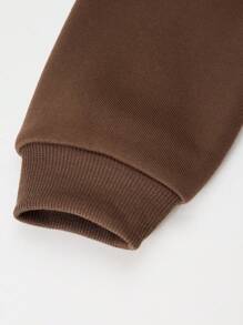 SHEIN Streecool 少女休闲学院风字母数字印花保暖卫衣 - 棕色 - 查看 5