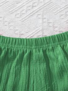 Genkimix Kids 2 件套少女梭织纯色圆领无袖上衣和宽松梭织纯色短裤套装 - 綠色 - 查看 5