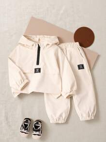 SHEIN Playful Pals 2 件套男婴连帽长袖上衣 + 裤子套装，秋季