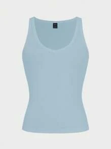 Zavorell Crop Top Camisole Olahraga Rajut Minimalis Seksi Chic - Baby Blue - View 5