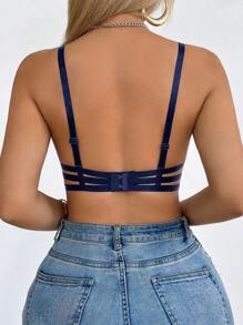 SHEIN 1pc Women's Solid Color Sexy Deep V-Neck Backless Bra - Navy Blue - View 2