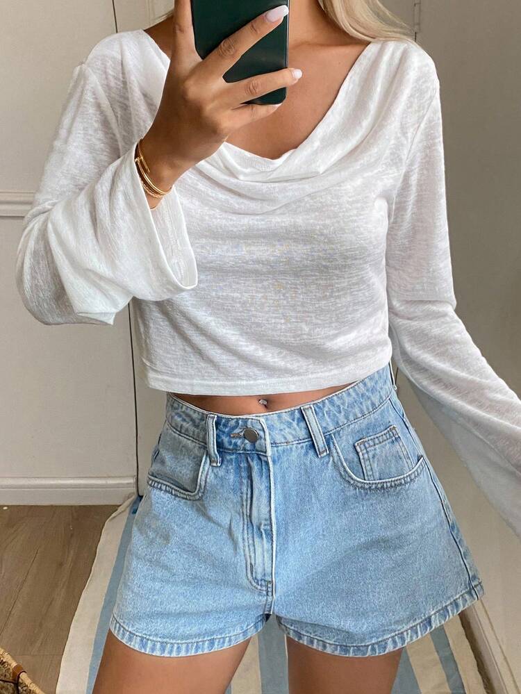 Women Asymmetrical Asymmetrical Shoulder Crop Top, Lightweight