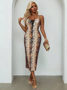 Xyvia 女士性感蛇纹细肩带夜店派对连衣裙，适合秋季音乐会和庆典 - 彩色 - 查看 3