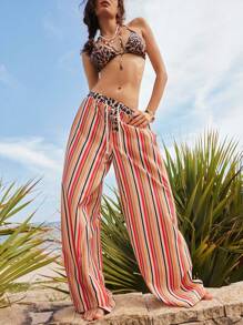 Bohemela 女士休闲梭织印花拼接宽松直筒裤 - 彩色 - 查看 1