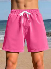 Tween Boy Solid Color Swim Shorts, Beach Vacation Pink Shorts For Boys Kids Summer Shorts Boys Pink Shorts Kids Comfy Shorts