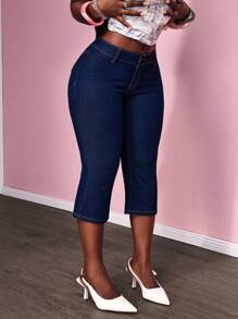 Slaydiva Women Casual Versatile Denim 7/8 Flared Pants