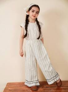 DAZY Young Girls Nature-Inspired Sleeveless Camisole Top & Wide-Leg Loose Pants Set - Beige - View 5