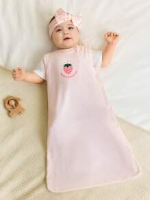 Cozy Pixies 1pc Infant Soft & Breathable Double Layer Pink Strawberry Sleeveless Sleeping Bag, Crib Bedding - Baby Pink - View 2