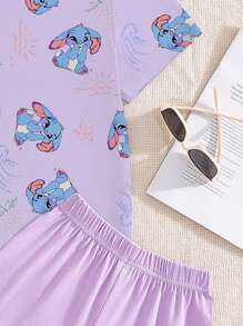 GraphicGems 1 Set Tween Girls' Casual Cute Animal & Strawberry Print Short Sleeve T-Shirt And Shorts Set, Fashionable And Comfortable For Spring/Summer Outings, Streets, Home Or School
