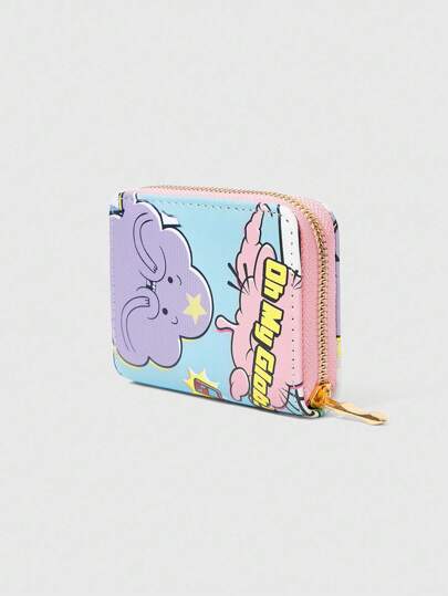 Adventure Time X ROMWE Billetera corta con diseño gráfico de dibujos animados y eslogan