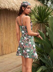 ROMWE The White Lotus Contrast Lace Floral Print Mini Dress - Multicolor - View 2