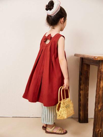 DAZY 2pcs/Set Young Girls Nature-Inspired Loose Casual Shirt + Striped Wide-Leg Pants Outfit