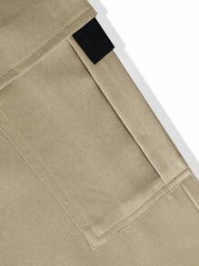 Manfinity Homme Men's Casual Relaxed Elastic Waist Drawstring Cargo Pants With Pocket - Khaki - View 5