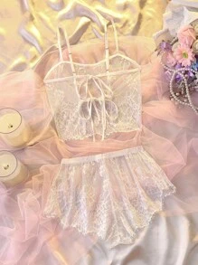 DelicateAllure Set de lencería con encaje floral - Blanco - Ver 2