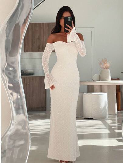 Aloruh Women's Autumn/Winter New Faux Fur Knitted Bustier Long Sleeve Bodycon Fishtail Dress Formal Dresses For Wedding Guest, All White Party Outfit Women, Fall Dresses For Women,Prom Dress