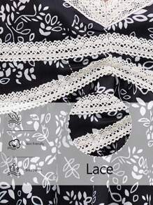 LanaWest Áo ba lỗ ren chắp vá họa tiết hoa đen trắng phong cách phương Tây dành cho nữ - màu đen - Xem 2