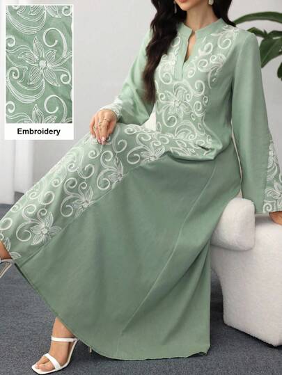 SHEIN Lacomfia 春夏女士阿拉伯风格刺绣拼布连衣裙